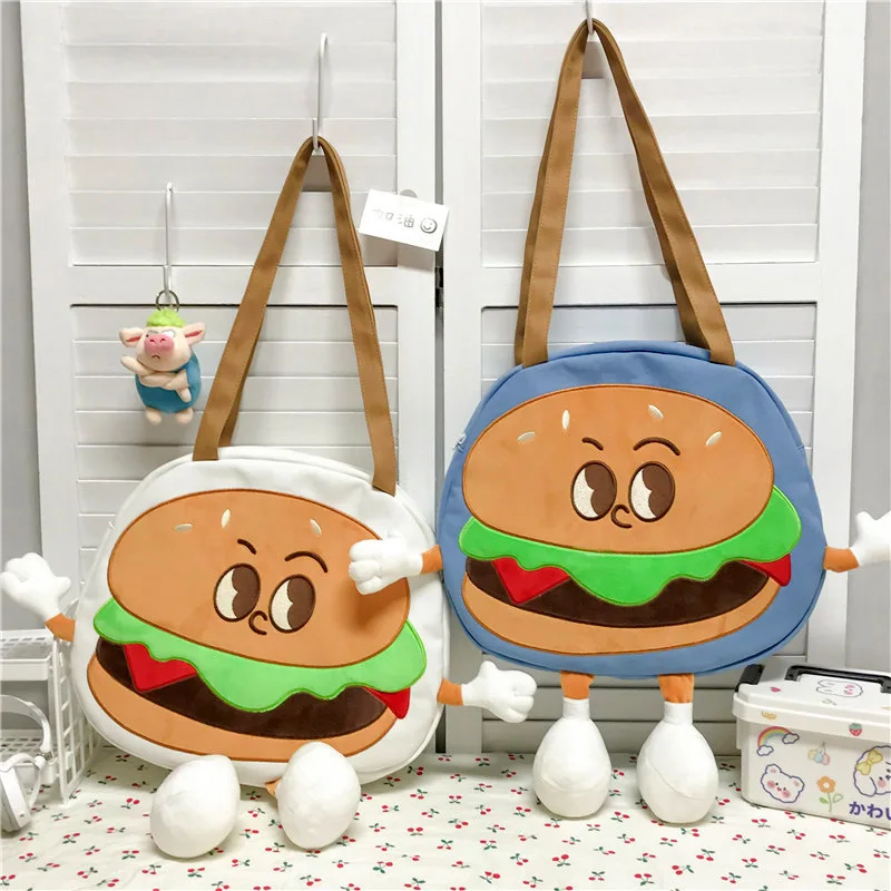 

New Fashion Designer Bags large capacity canvas cute cartoon hamburger ladies Crossbody shoulder bag Women purses and handbags, 2 colors