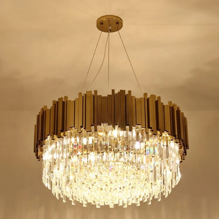 

Modern Luxury Living Room Light Hotel Villa Led Lamp Round Ceiling Mounted Lighting K9 Pendant Lights Crystal Chandelier, Dark khaki