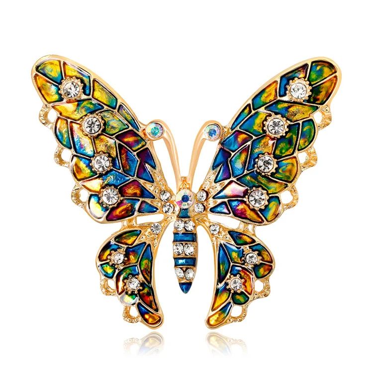 

New butterfly brooch jewelry European and American fashion alloy diamond-studded exquisite color drip brooch brooch, Picture shows