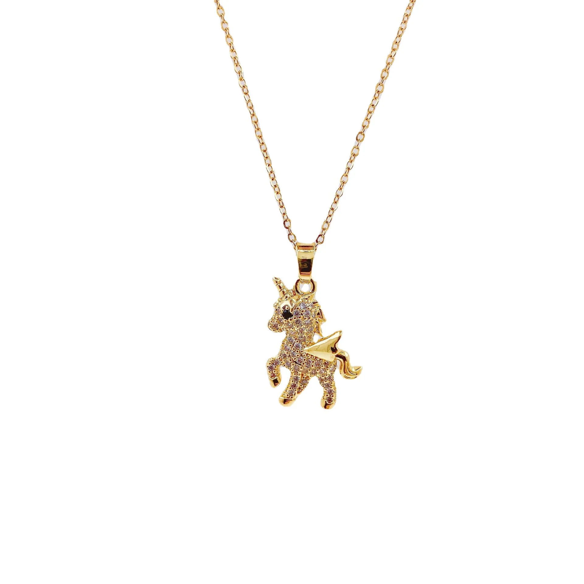 

2022 Fashion Jewelry Treasure Bronze Gold Plated Micro Set with Diamonds Angel Pony Titanium Steel Necklace