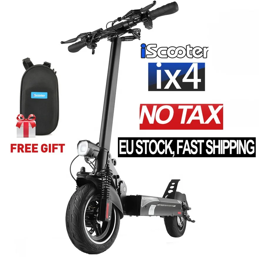 Iscooter T4 500W Dual Motor Powerful Two Big Wheel Fat Tire Off Road E Scooter EU Wahouse 10 Inch Pneumatic Tire CE 150 KG 48V