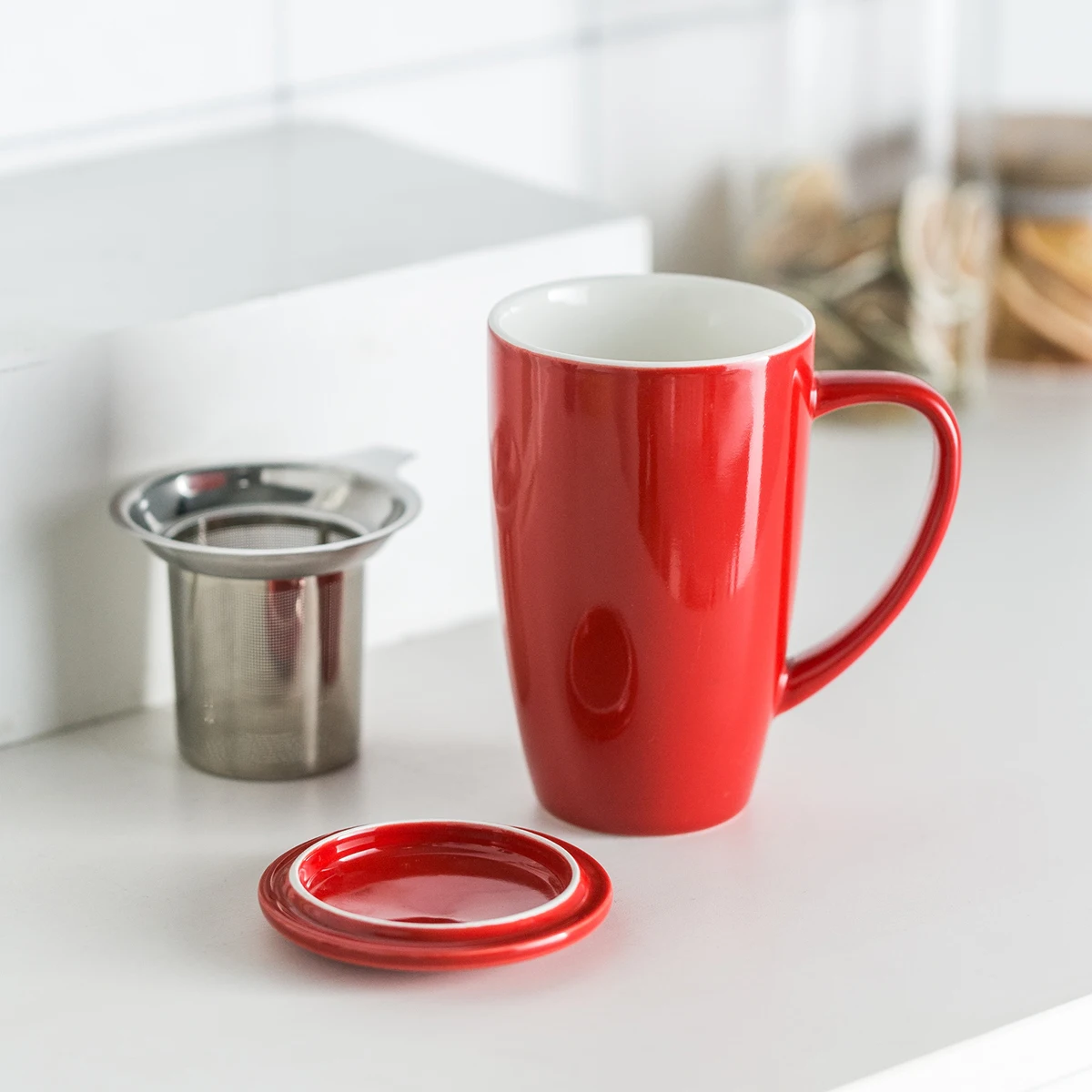 

Luxury high-end red elegant handle Afternoon tea hotel restaurant custom porcelain coffee mug