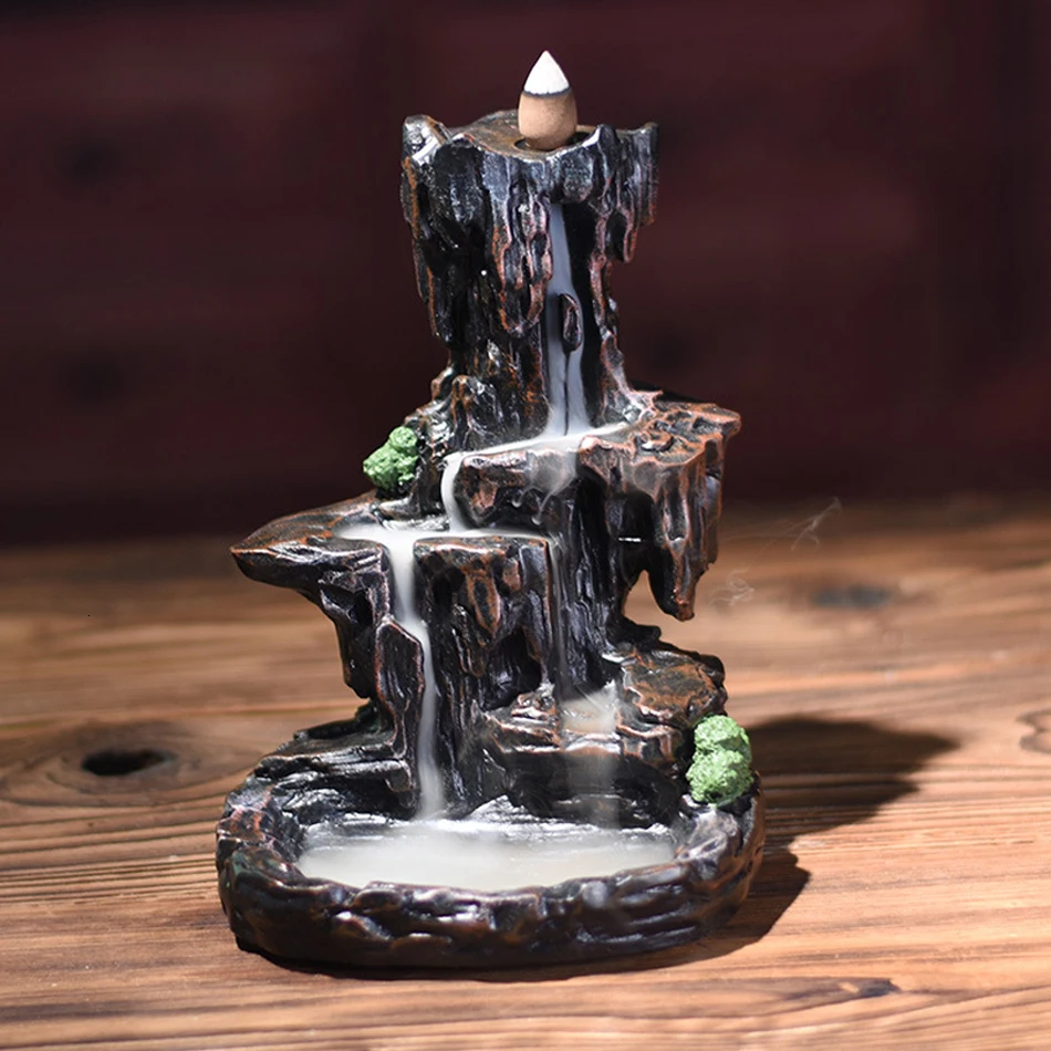 Incense Burner Marble Resin Censer Backflow Waterfall Incense Holder