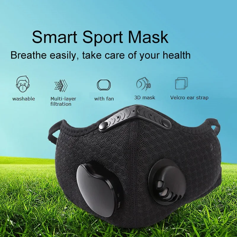 Innovation Electric Mask USB Rechargeable Black Sports Mask With Carbon Filter Anti Virus Mask
