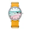 Ladies Pink Beach Sea Aesthetic Surface Fashion Canvas Watch Band Quartz Watch Women Movement Clock