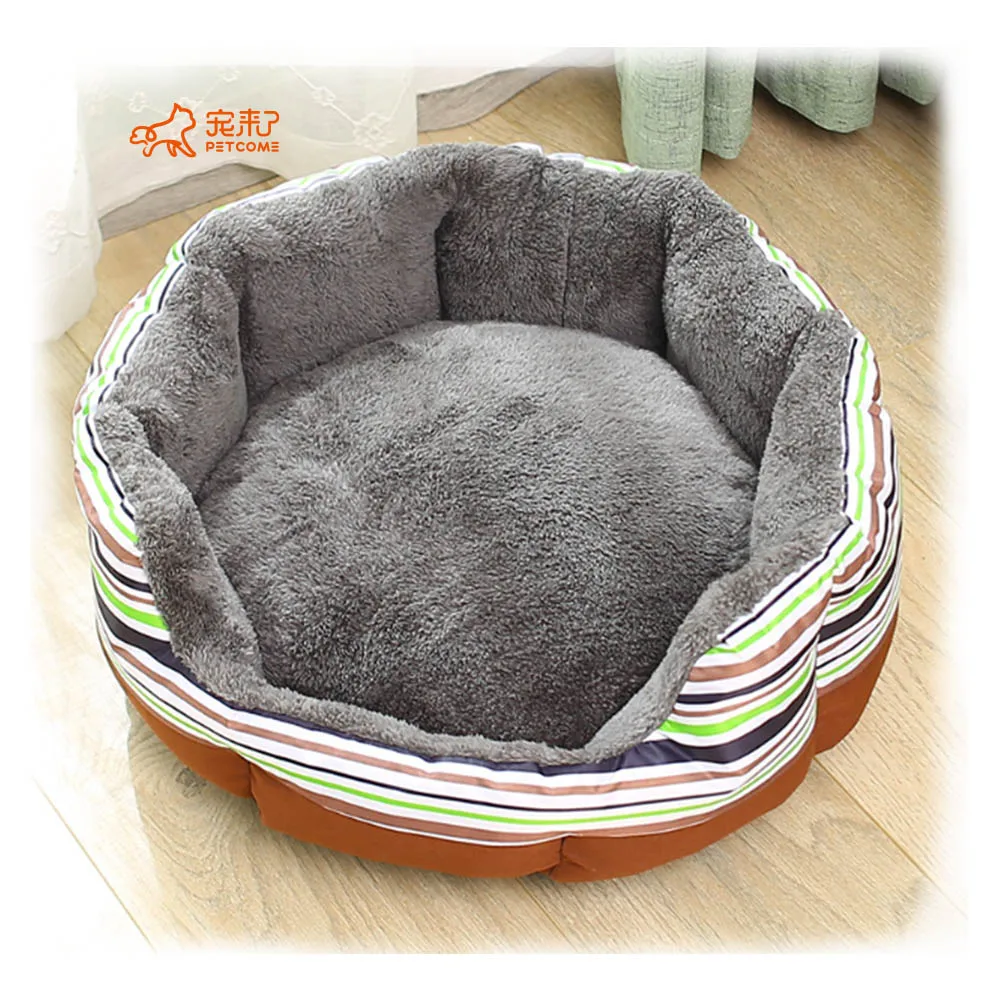 

PETCOME Supplier Dropshipping Best Quality Arctic Velvet Round Portable Washable Luxury Dog Bed Cat, Green stripes