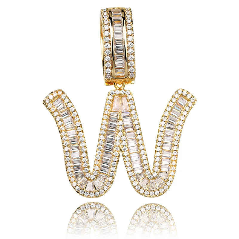 

Gold Plated Baguette Initial Ice Out Letters CZ Stone Men Women Bar Pendant Splicing Name Necklaces New Gift Jewelry