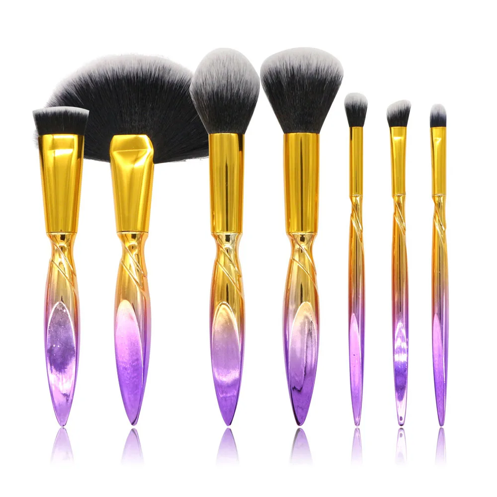 

7pcs vegan makeup brush set multi-function cosmetic tools gradient handle plating design with soft bristles