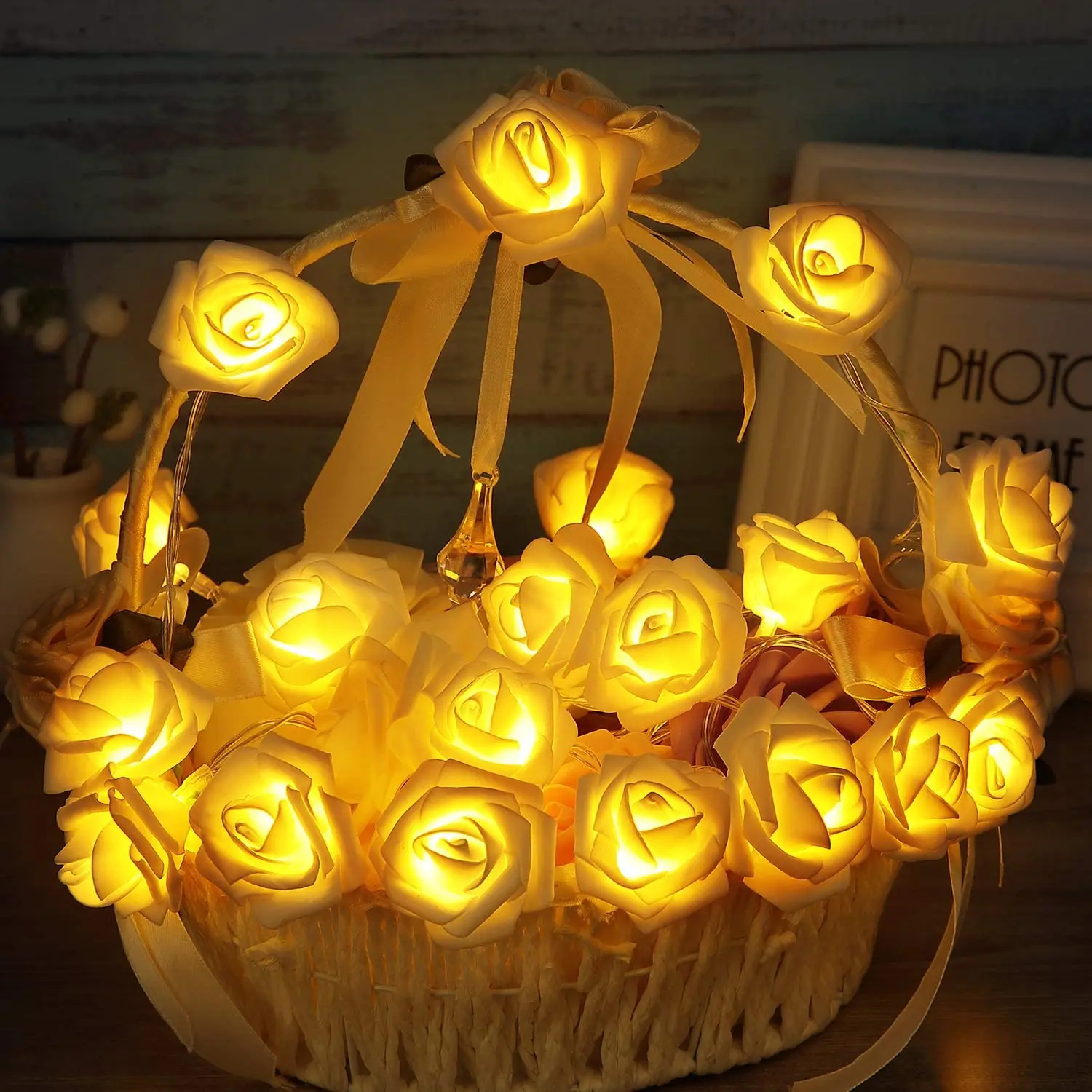 Bolylight Battery Operated Rose flower Lamp Fairy String Lights for Valentine's Wedding Garden Party
