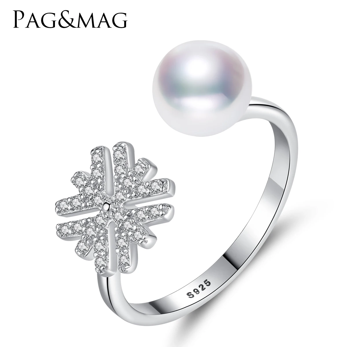 

PAG&MAG Snow Flower 925 Silver Parts Natural Pearl Women Finger Rings Freshwater Pearl Jewelry Ring