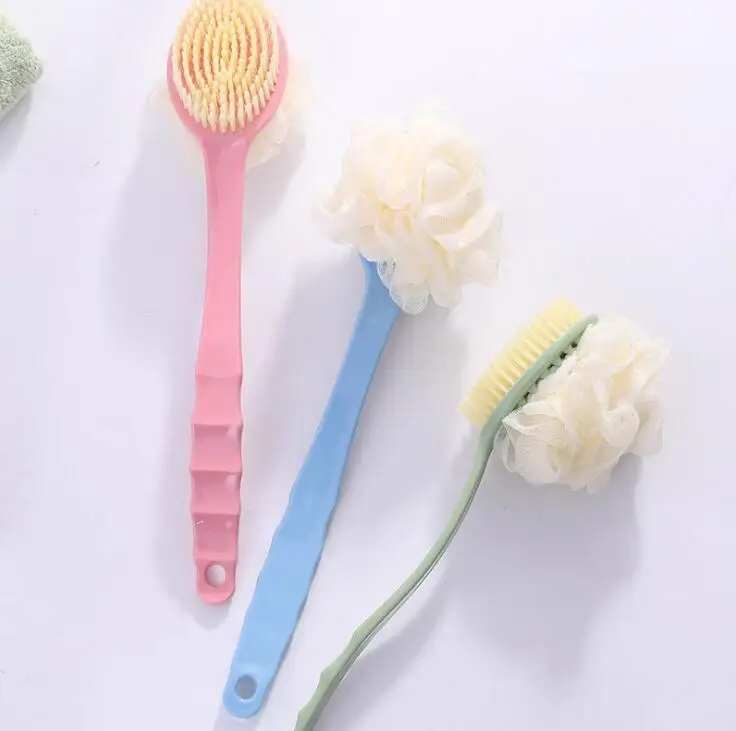 

Moco Shower Body Brush with Bristles and Loofah Back Scrubber Bath Mesh Sponge with Curved Long Handle for Skin Exfoliating Bath, 3 colors