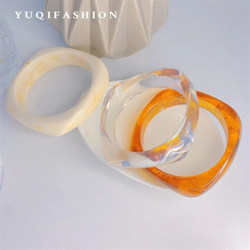 

Resin Cuff Bracelet Bangles for Women Geometric Polygon Acrylic Bangle Female Simple Amber Transparent Jewelry