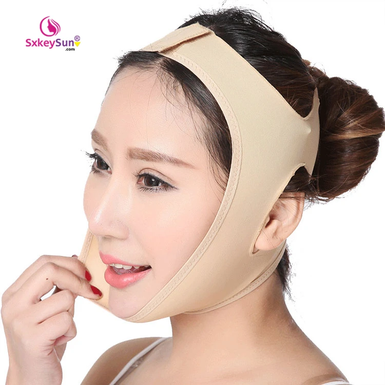 

private customize S/M/L/XL cheek double chin slimming belt elastic thin face lift up V shaper delicate facial slimming bandage, Brown