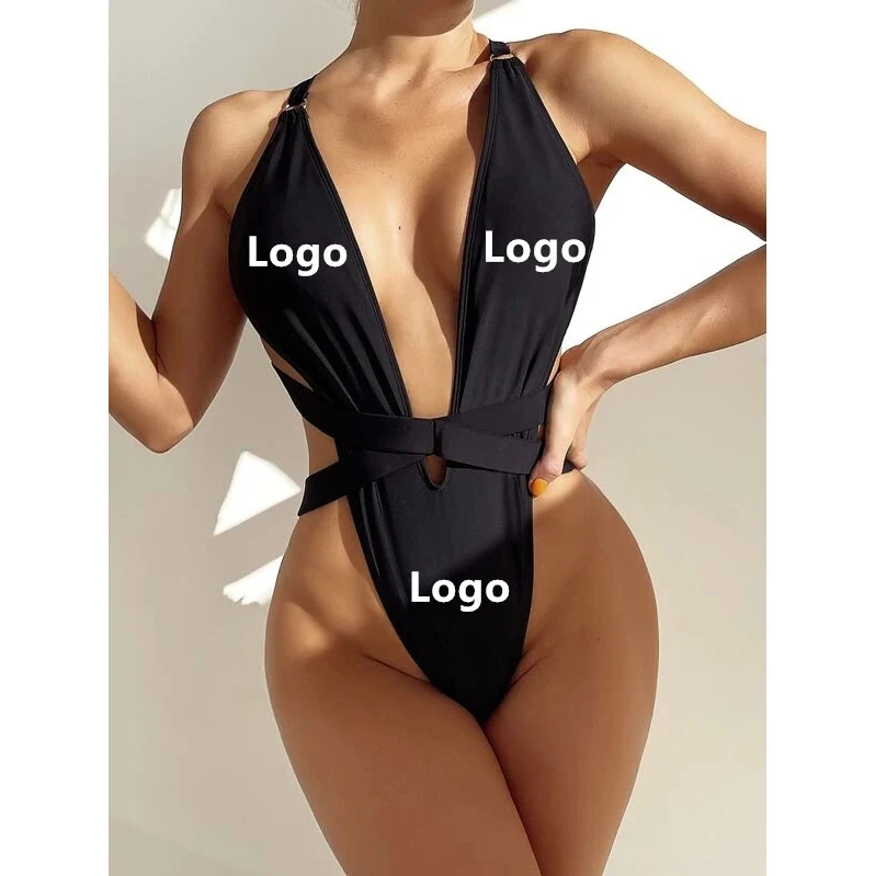 

China swimwear factory summer black one piece bikini swimsuit cut out sexy monokini beachwear bathing suit women swimwear