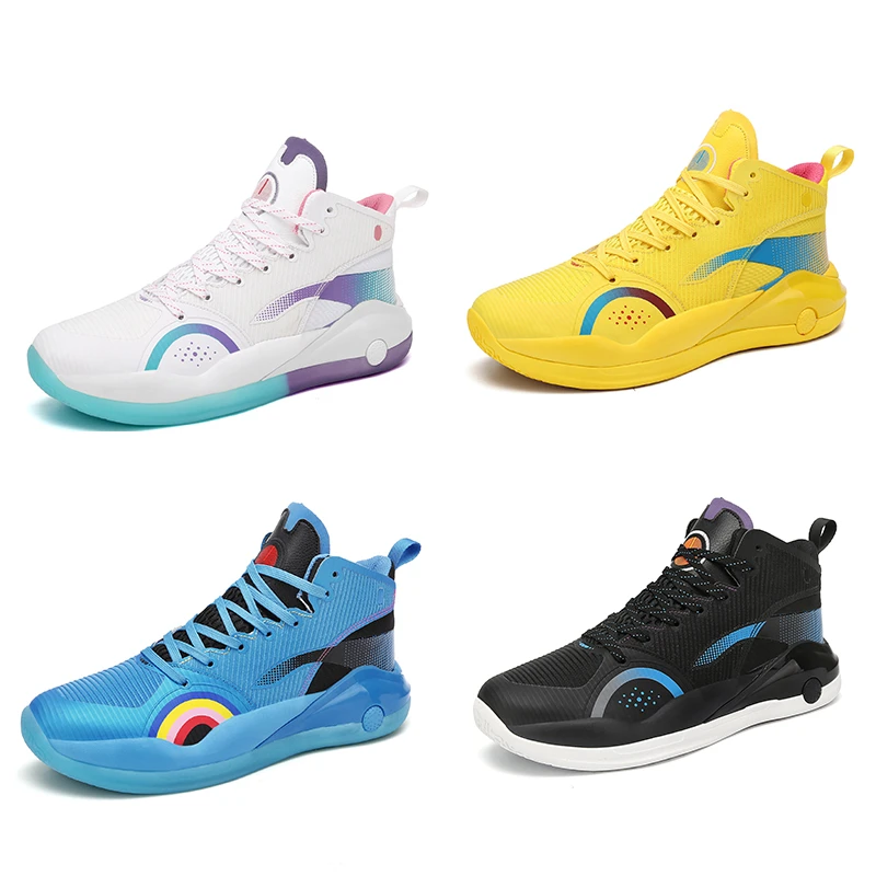 

Hot Selling Product Fashion Sneakers Comfortable High-top Basketball Sports Shoes For Men, Black, white, blue, yellow