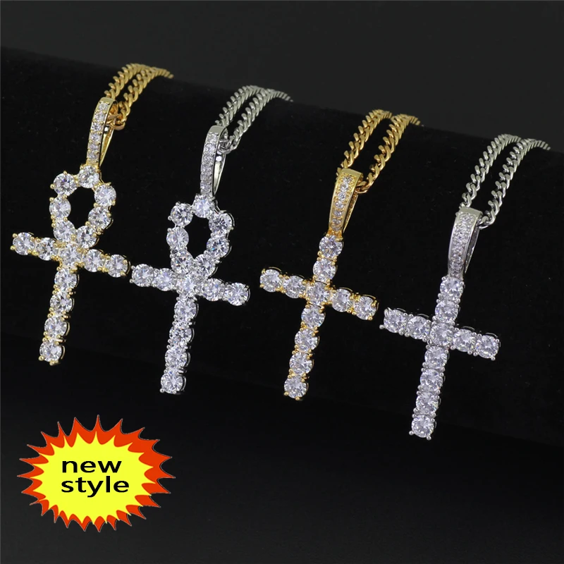 

Wholesale Hip Hop Cross Pendant 18k Gold Plated Cz Stones Necklace Jewelry For Men And Women