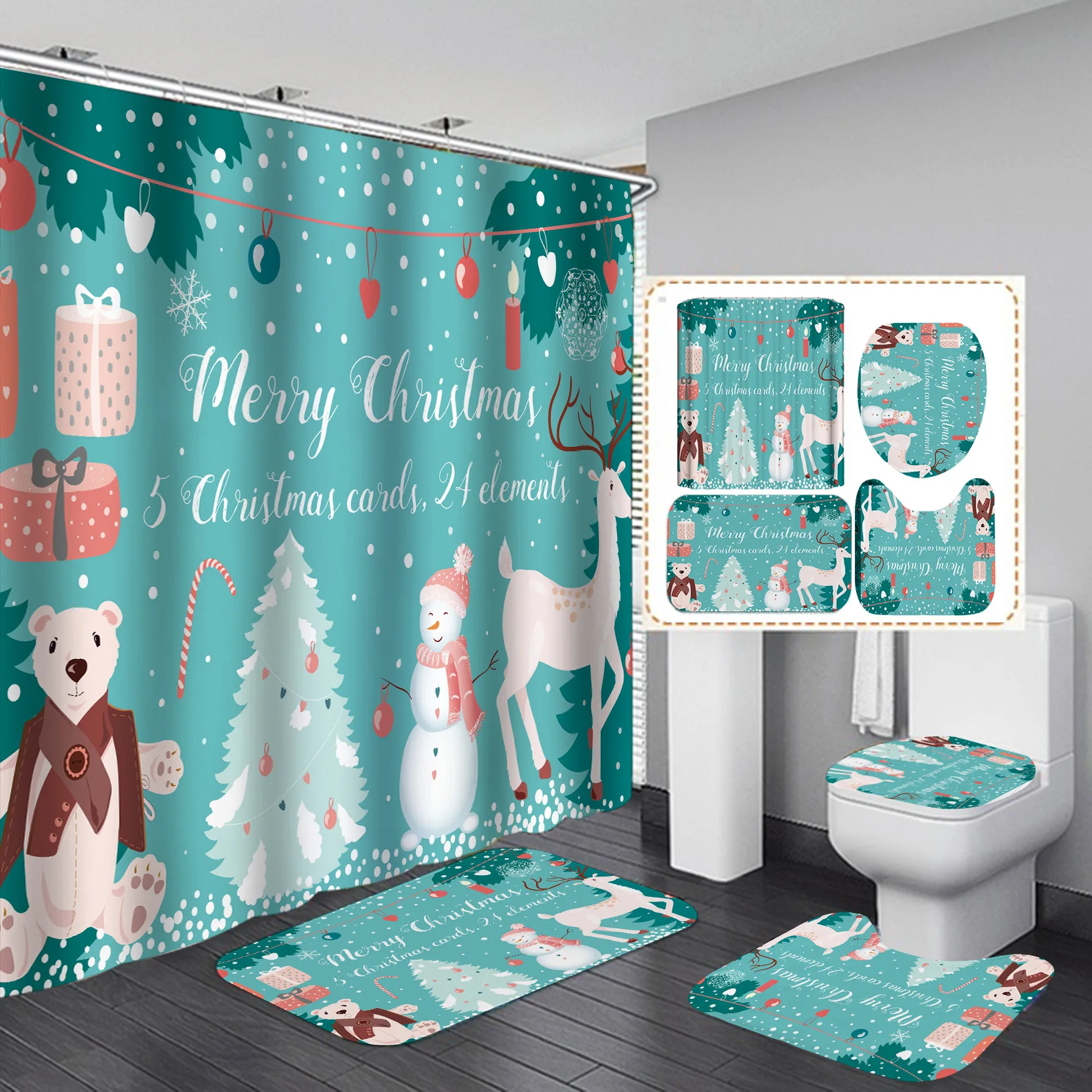 

Designers Print Christmas Snowman Bathroom Shower Curtain Bathmat Set, Eco Friendly Kids Bath Shower Curtain And Rug Set/, Accept customized color