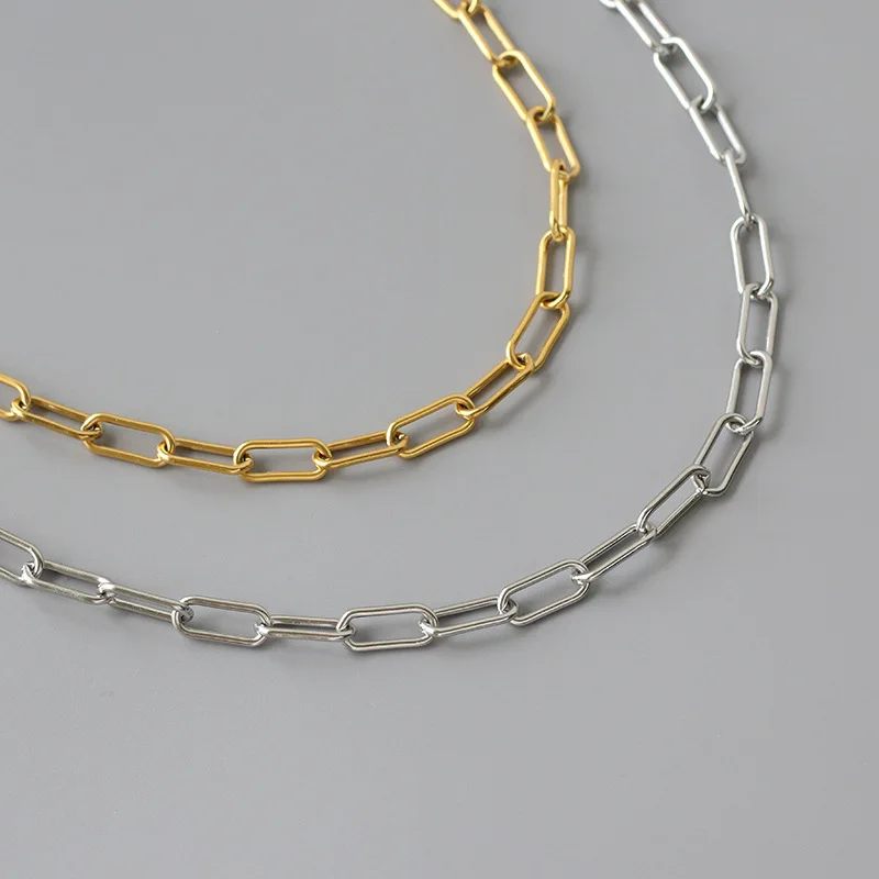 

7mm Wide Basic Style Gold Silver Paper Clip Necklace Stainless Steel Chunky Link Chain Necklace, As the picture