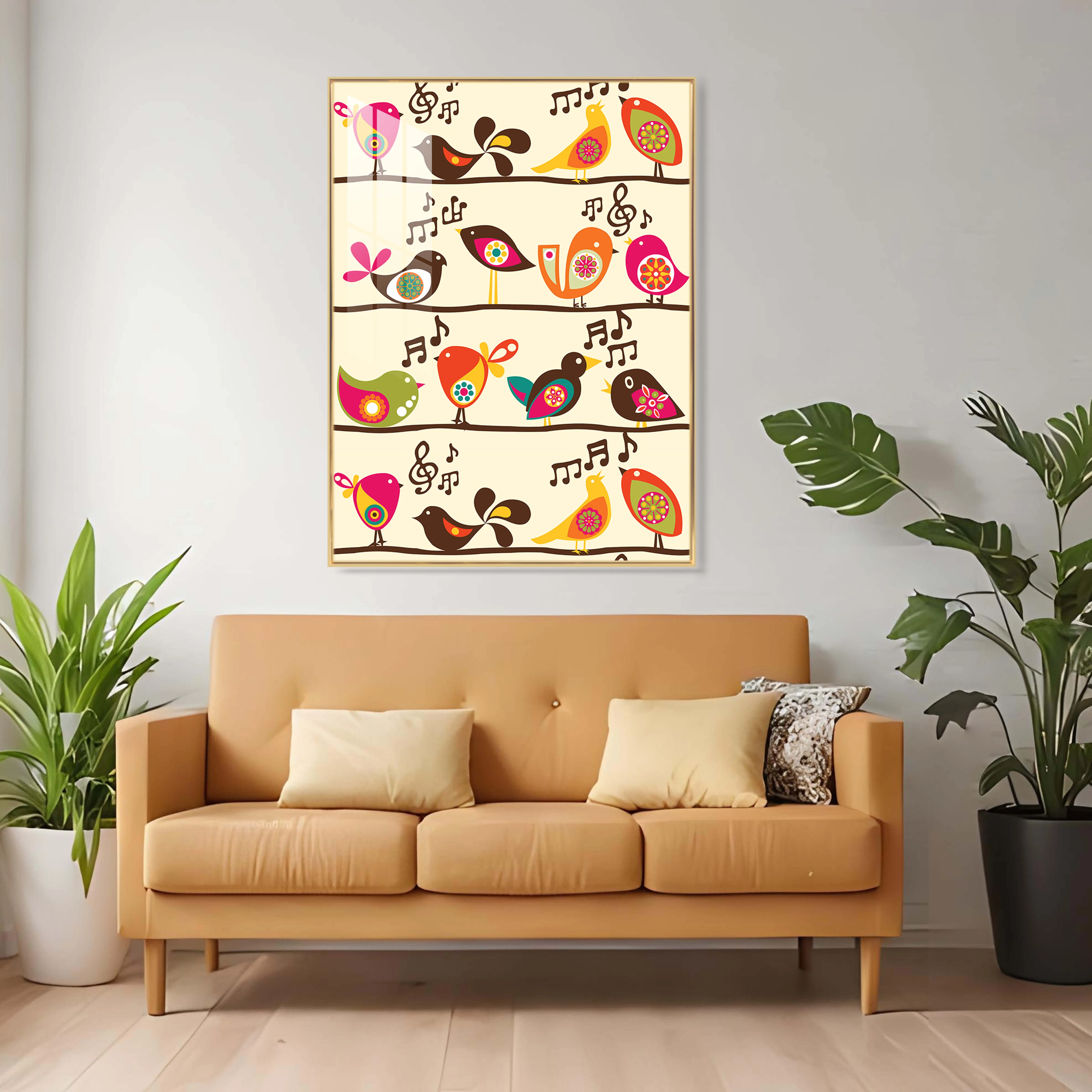 60X80   Modern Minimalist Triple Crystal Porcelain Painting Home Decor 3D Birds Painting Light Luxury Sofa Background Wall