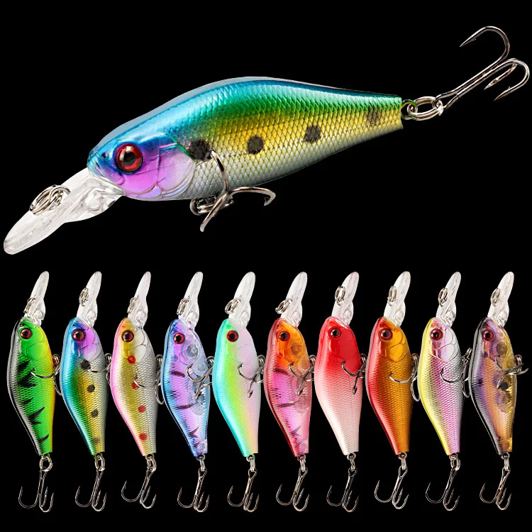 

3D Eyes Floating Minnow 7cm 8g Hard Wobblers Aritificial Crankbait Plastic Hook Fishing Lure, Various