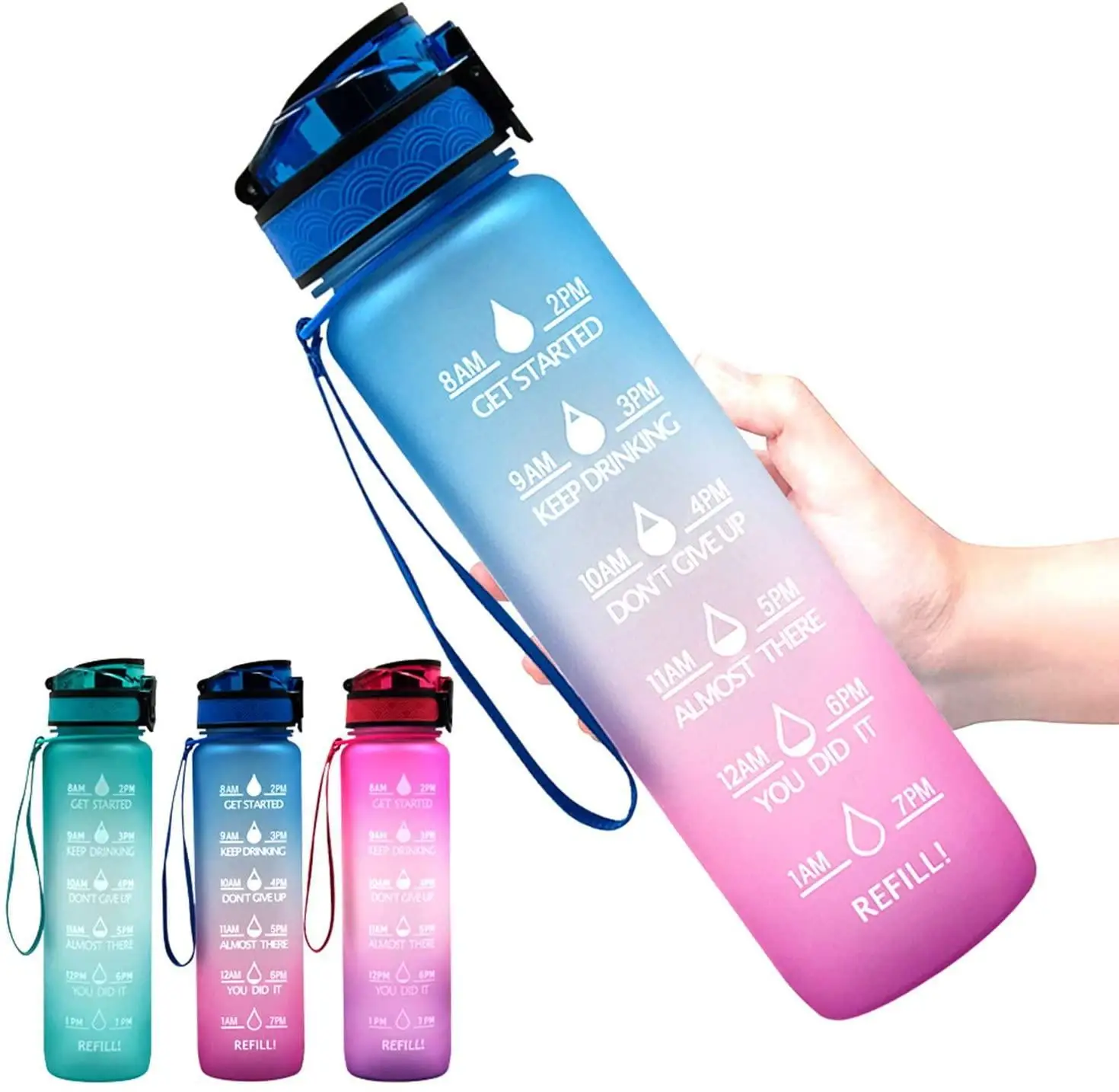 

Wholesale 1L BPA Free Running Sports Motivational Drink Bottle Plastic Water Bottles with Custom Logo, Customized color acceptable