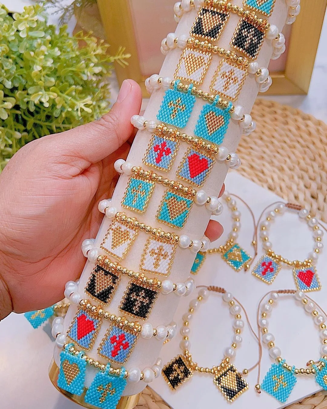

Go2boho New In Beaded Bracelets Women Dainty Freshwater Pearls Jewelry Miyuki Handmade Cross Heart Charm Boho Fashion Friendship