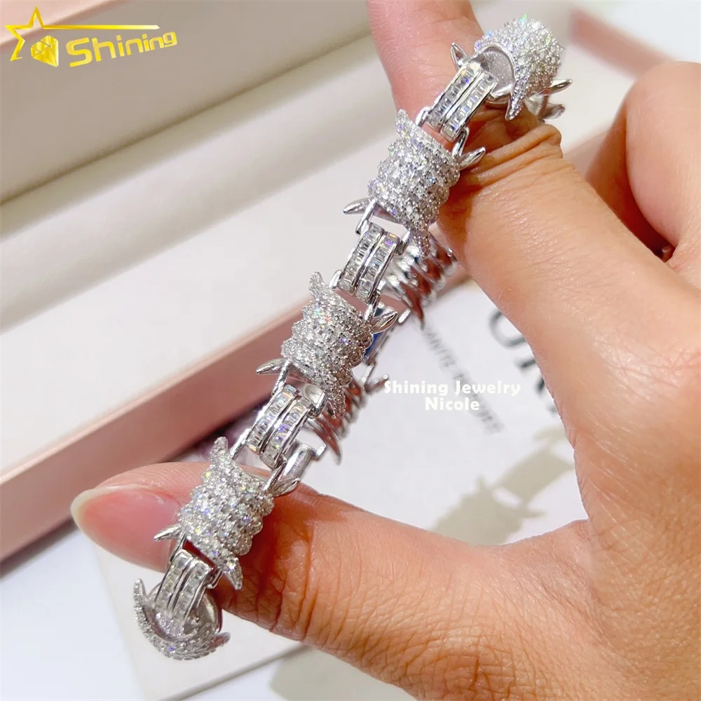 

New arrivals 10mm width hip hop popular 925 silver customized bracelets moissanite cuban link chain
