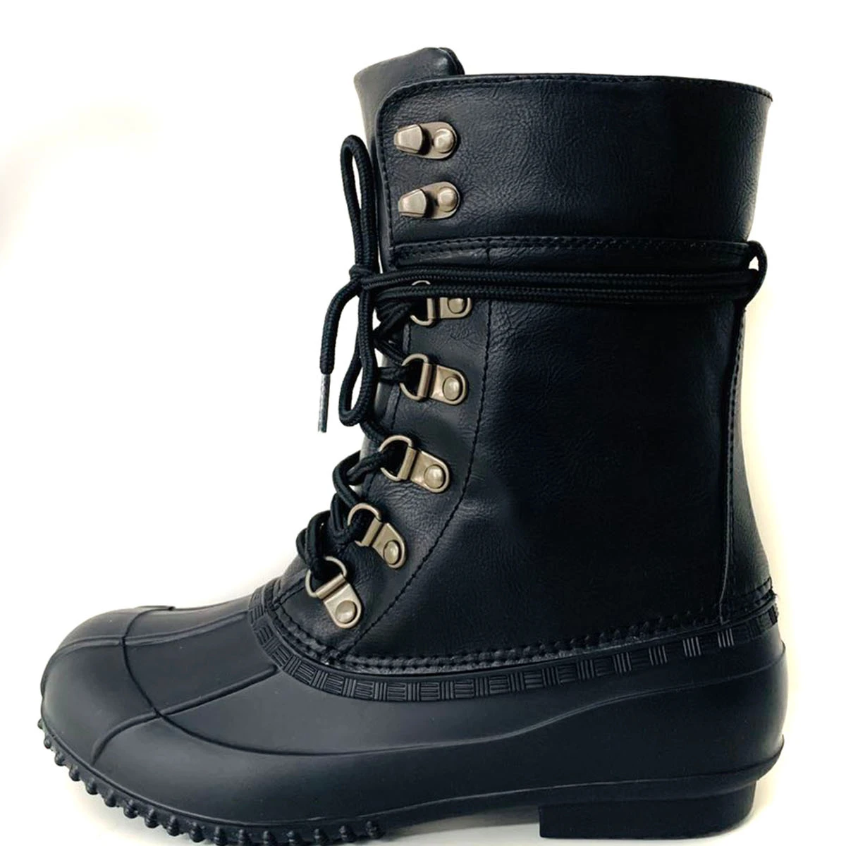 

Winter Women Boots Rubber Rain Boots Waterproof Women Duck Boots With Flat Heels, White, black,