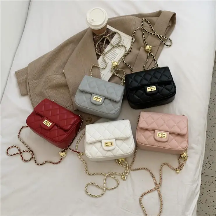 

New Korean Fashion Casual Lattice Chain Shoulder Crossbody Bag Luxury Design Pu Leather Mini Ladies Purses, 5 color