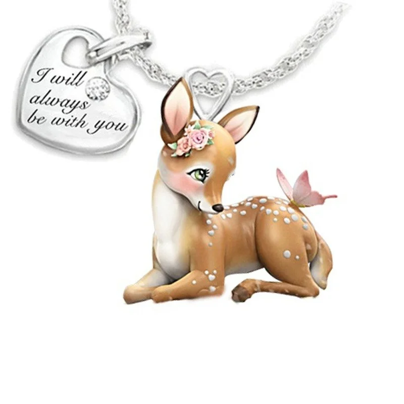 

New Fashion Christmas Lady Little Elk Animal Pendant Cartoon Necklace