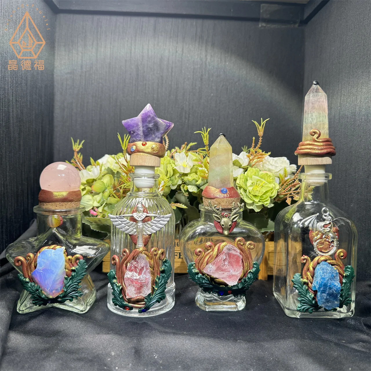 Kindfull Natural Different Material Crystal Raw Stone Magic Bottle for Gift