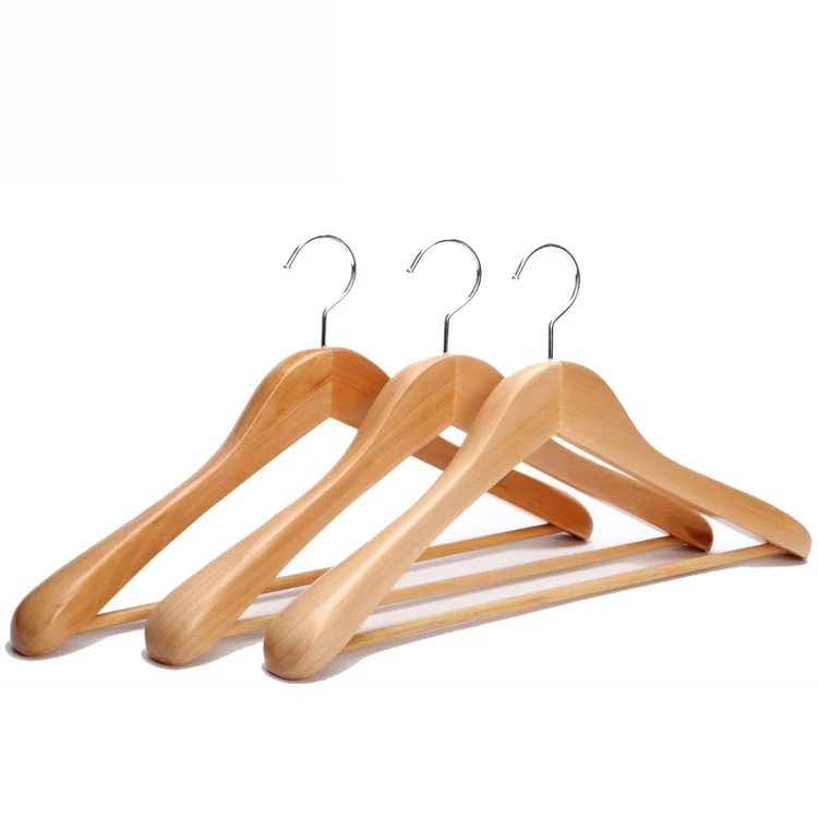 

Wholesale cloth hanger wooden coat hangers with wide shoulder, Natural