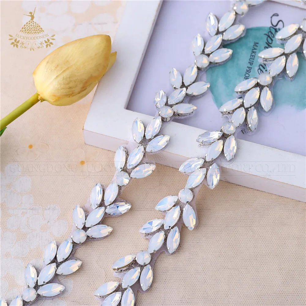 

New arrival Shiny long design bridal belt patches rhinestone opal crystal applique