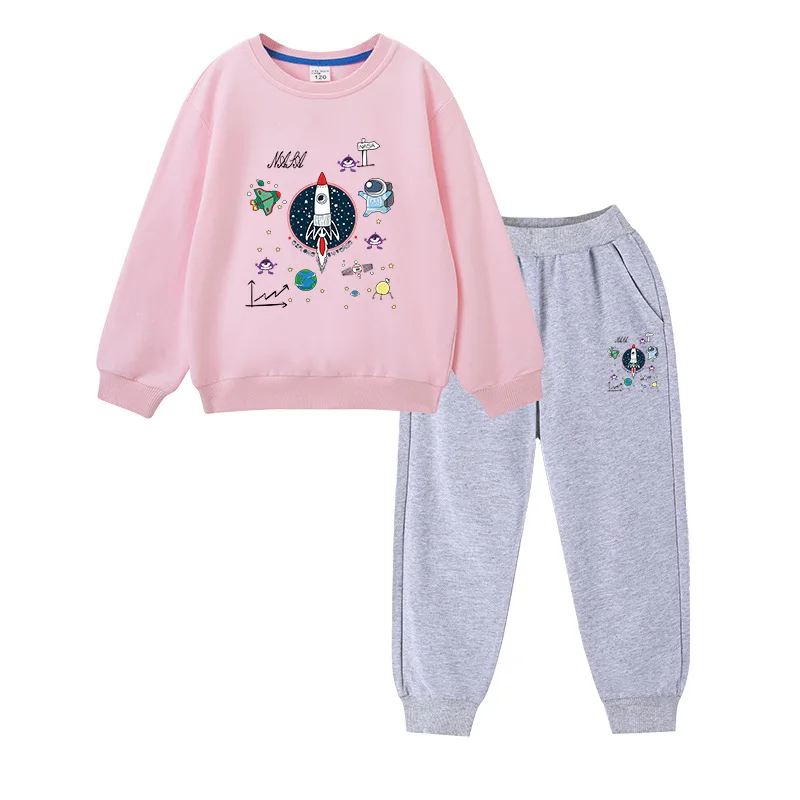 

2021 autumn new cotton children's sweater, middle and small children Korean round neck top suit