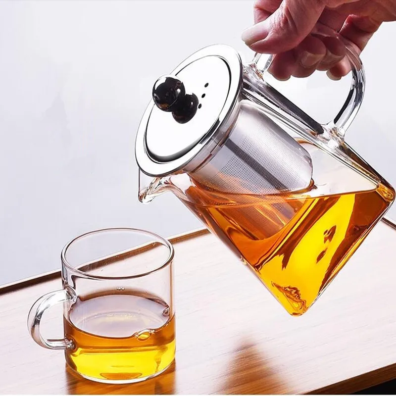 
Eco-friendly transparent Square Shape Glass Teapot heat resistant glass teapot with infuser 