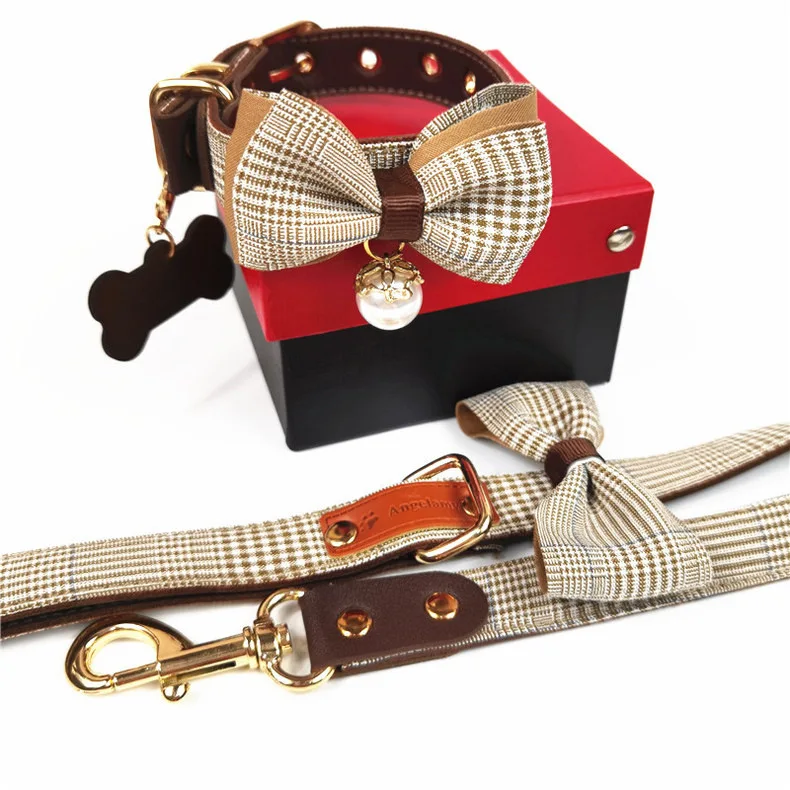 

Modern Small Luxury Pet Dog Bow Tie Collar And Leash Set