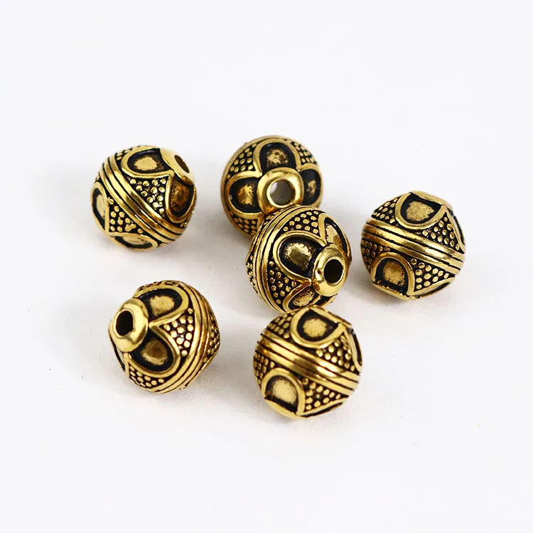 

S1099 Fashion Men's Jewelry Beads Hot Sale Antique Gold Plated Stainless Steel Round Jewelry Bracelet Beads