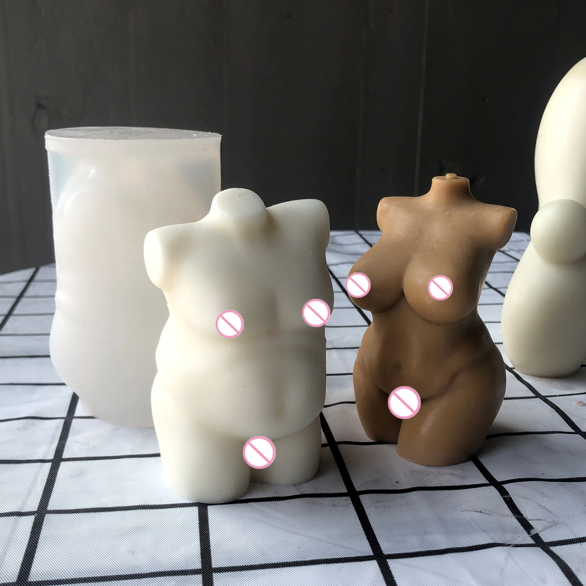 

NEW Design 3D Woman And Man Torso Silicone Mold Naked Nude Fat Female Male Figure Curvy Body Candle Mould, White