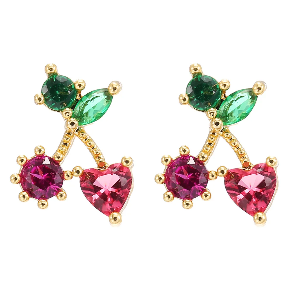 

Women 2021 Fashion Shiny Colorful Accessories Crystal Fruit Small Earrings Cute Cherry Pineapple Grapes Stud Earrings