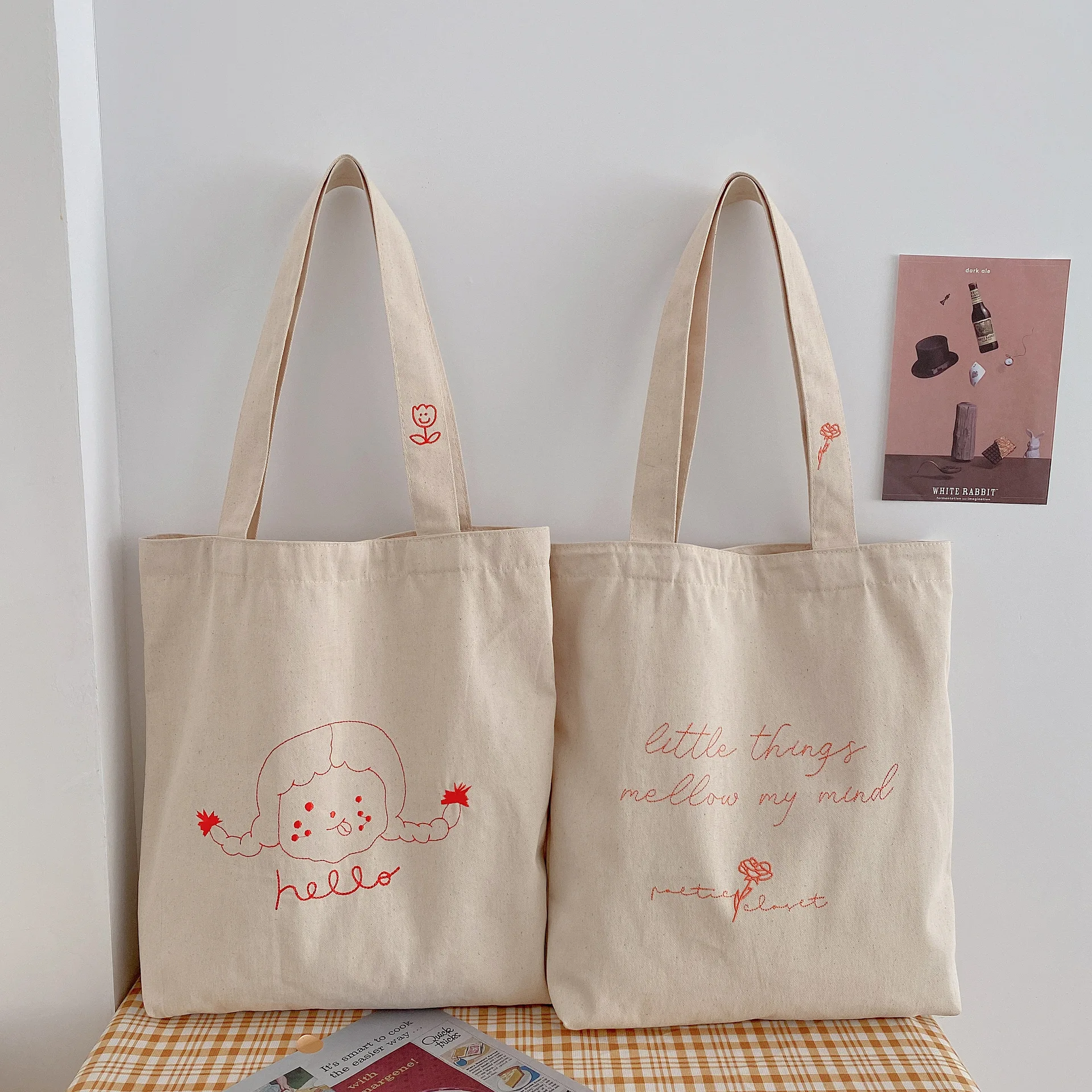 

Summer 2021 New Women Leisure Canvas Bag Japanese and Korean Style Embroidery Single Shoulder Student School Bag Wholesale