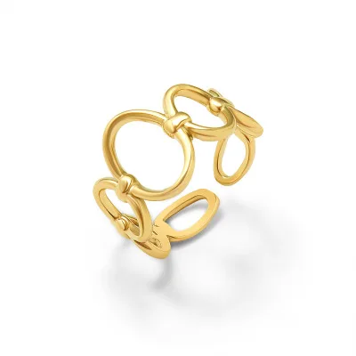 

18k Gold Plated Stainless Steel Rings Open Geometric Oval Finger Rings, Steel;18k gold