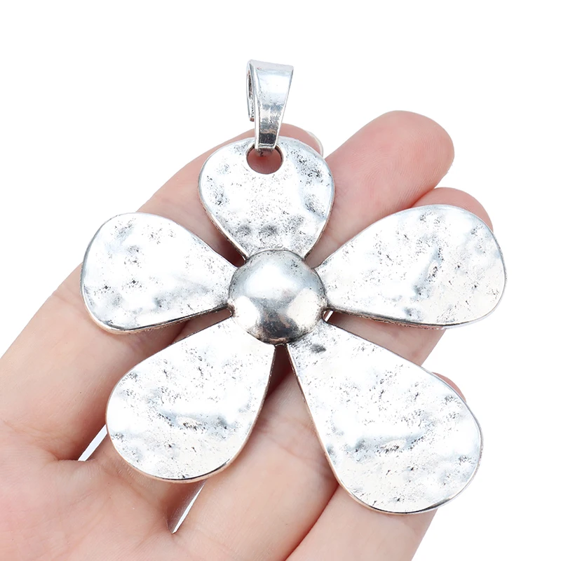 

Large Hammered Flower Antique Silver Tone Charms Pendants for Necklace Jewelry Making, Tibetan silver