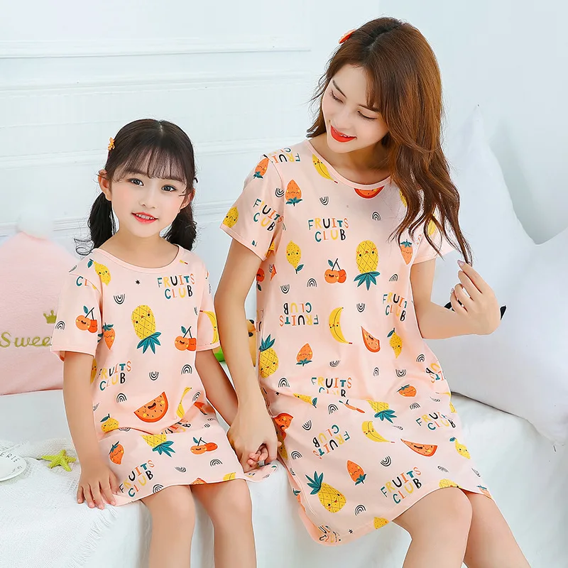 

kids pyjamas 100% cotton pajamas Nightgown Children Summer Nightdress Baby Girls Home Clothes Mother Kid Night dress Sleepwear, Customized color