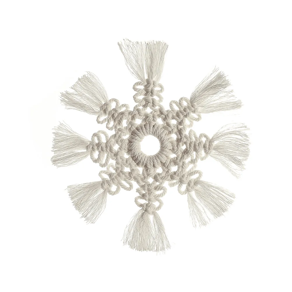 

Hand-woven placemat coffee mat Christmas snowflake pendant decoration wall hanging woven cotton placemats, Natural