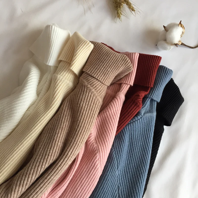 

2021 Spring Autumn Casual Sweater Women Knitted Sweater Long Sleeve Turtleneck Slim Jumper Soft Warm With Cheap Price