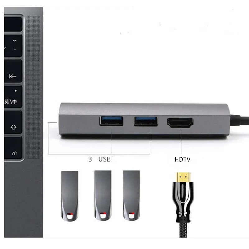 

Multiport USB Type-c HUB 3.0 4 In 1 Multi Usb Docking Type C To 4K HDTV Adapter USB Hubs For Macbook, Customized color
