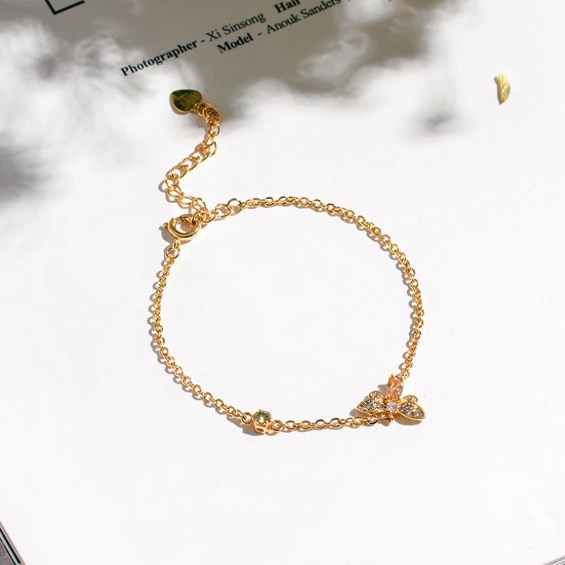 

Hot selling all-match copper gold zircon diamond simple fashion jewelry bee charm bracelet women