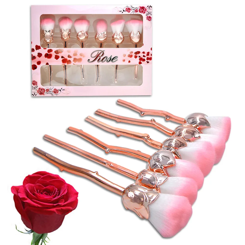 

Unique 2020 new pink rose flower makeup brush with gift box valentines gift set