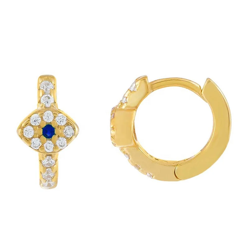 

Gemnel new arrivals sterling silver 18k gold diamond colored blue evil eye huggie earrings