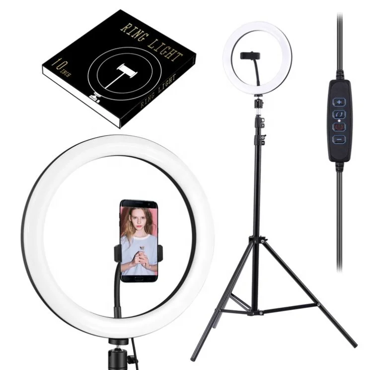 

10 Inch Led Ring Light Dimmable Ringlight 3200K-5600K Photography Makeup Lamp, Black